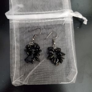 Handmade Black Jasper Small Hoop Earrings
